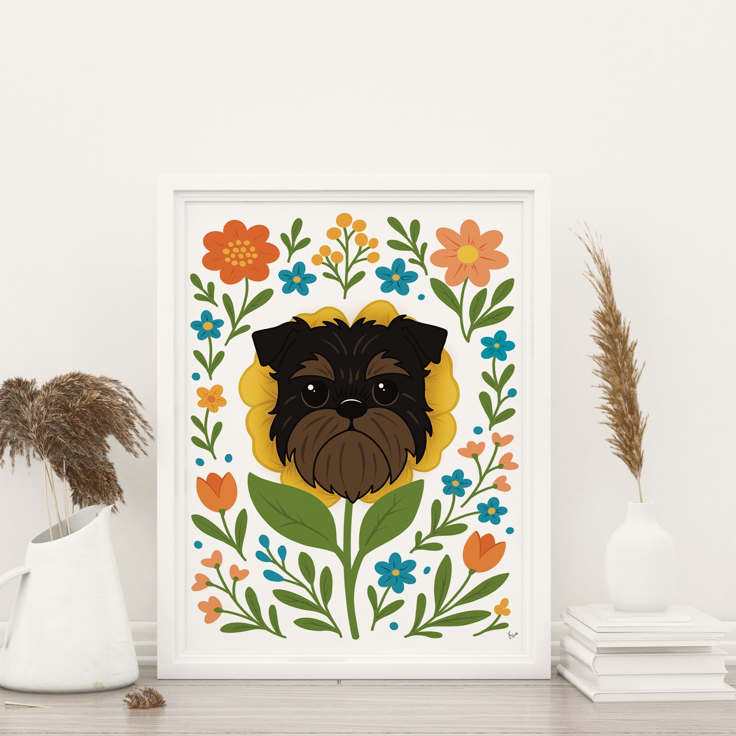 Brussels Griffon Floral 8x10 Art Print – Original Artwork, Premium Pet Lover Wall Décor Gift
