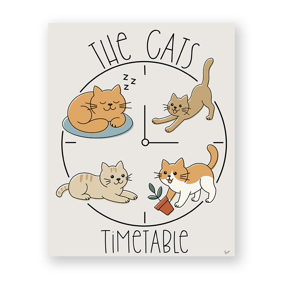 The Cats Timetable 8x10 Art Print – Original Artwork, Premium Pet Lover Wall Décor Gift