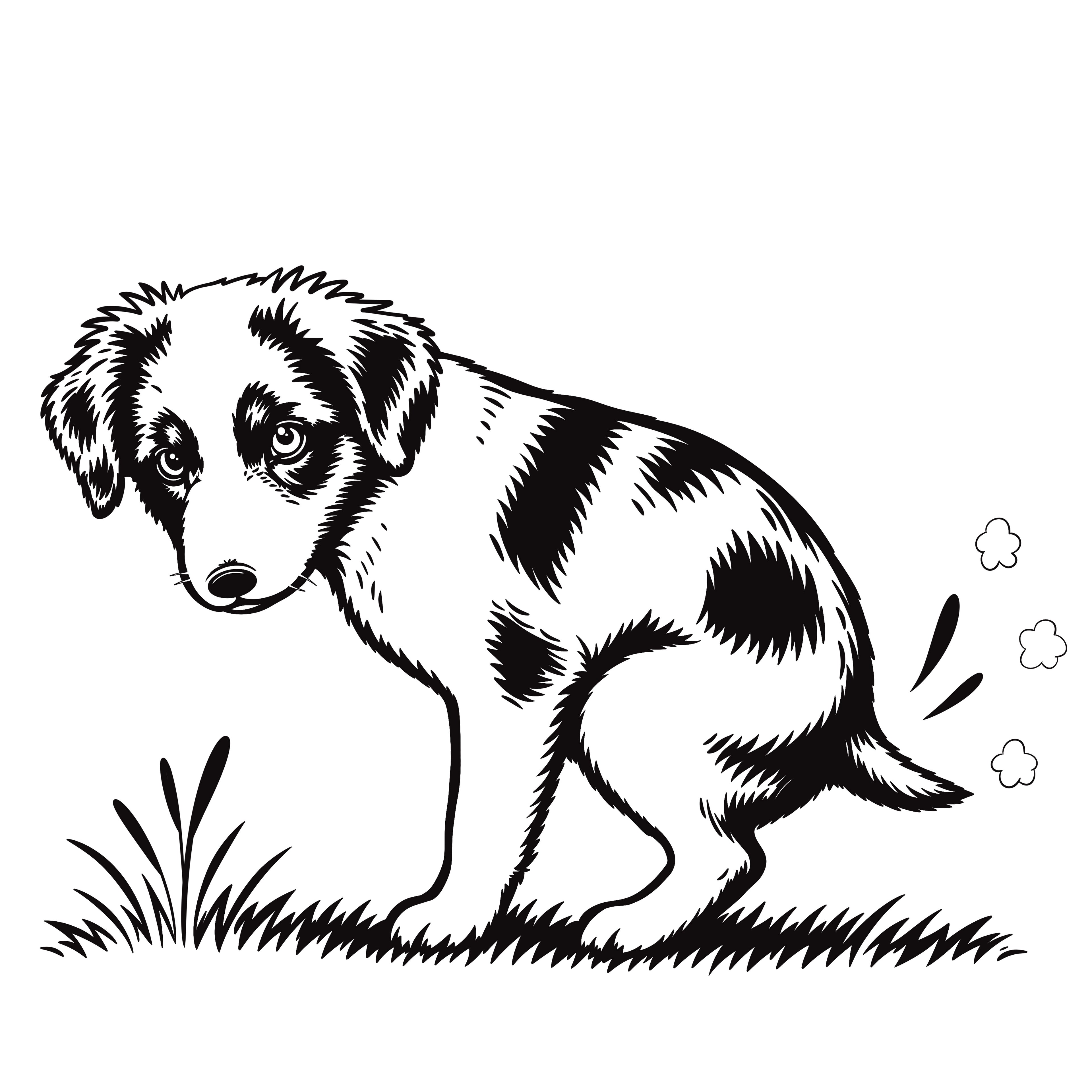 Mini Aussie Dog Pooping Black and White Unframed Art Print | Funny Dog Bathroom Decor | Pet Lover Gift