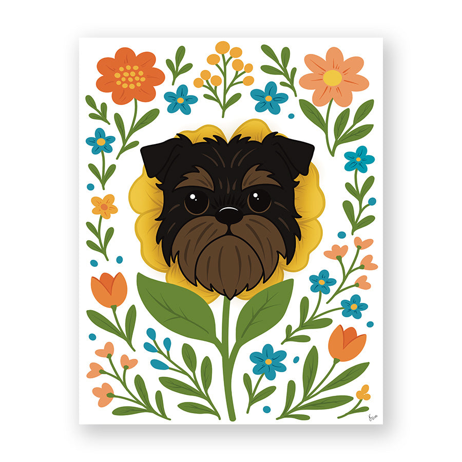 Brussels Griffon Floral 8x10 Art Print – Original Artwork, Premium Pet Lover Wall Décor Gift