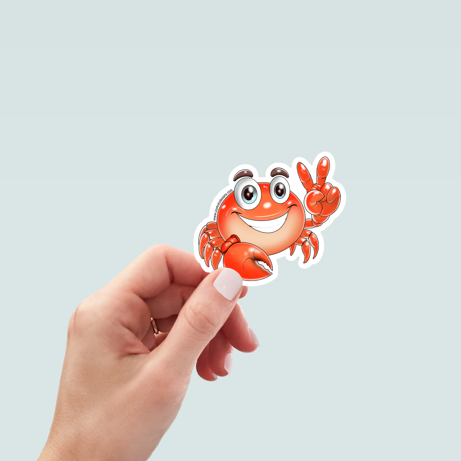 Cheerful Peace Red Crab Ocean Sticker - Vinyl Die Cut Waterproof 3 Inch
