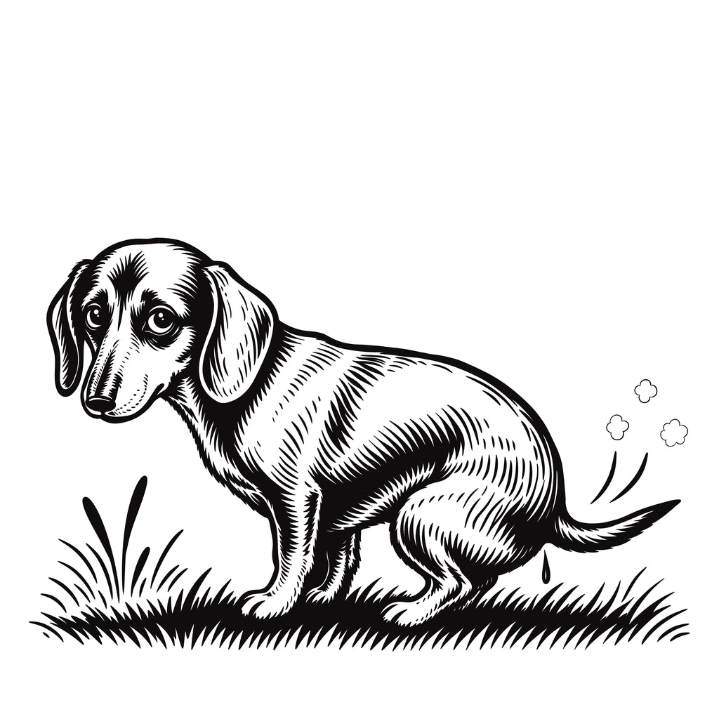 Dachshund dog pooping black and white art print