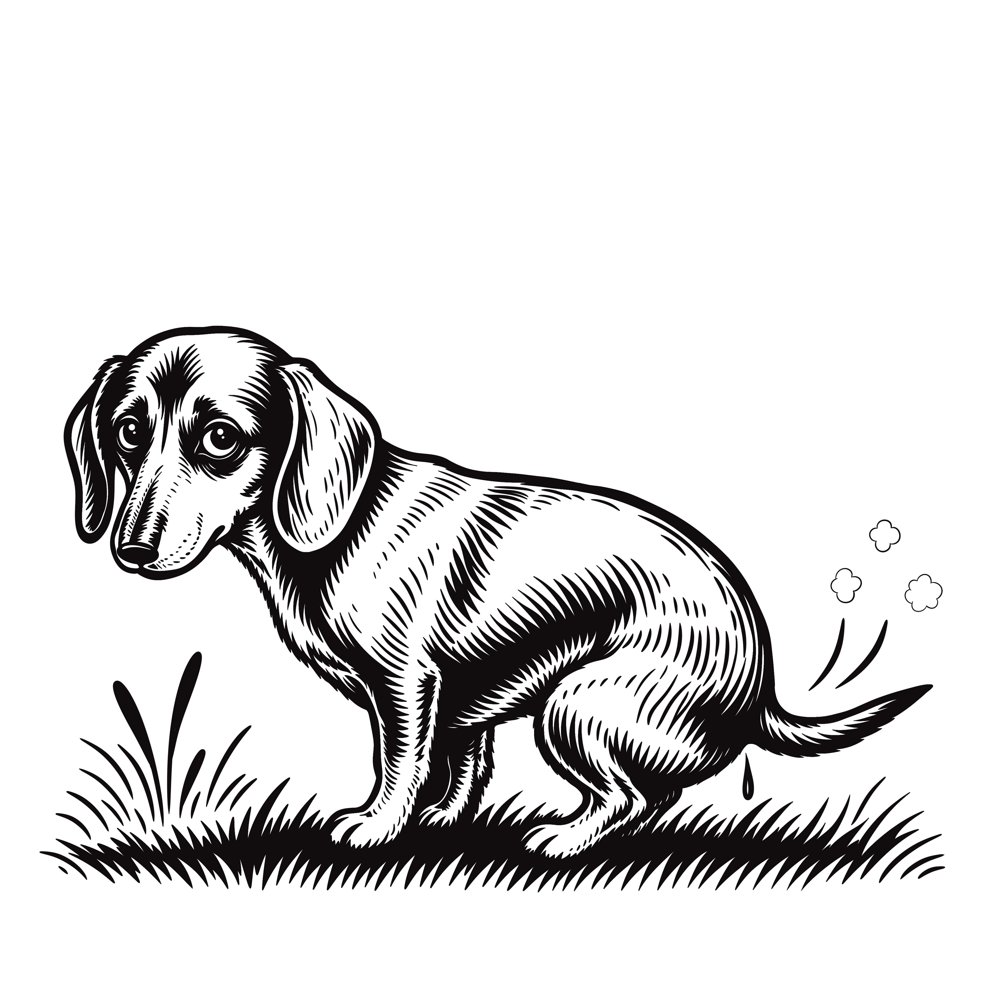 Dachshund dog pooping black and white art print