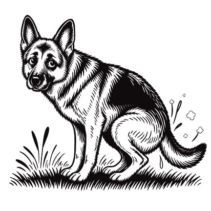 German Shepherd dog pooping black and white art print 