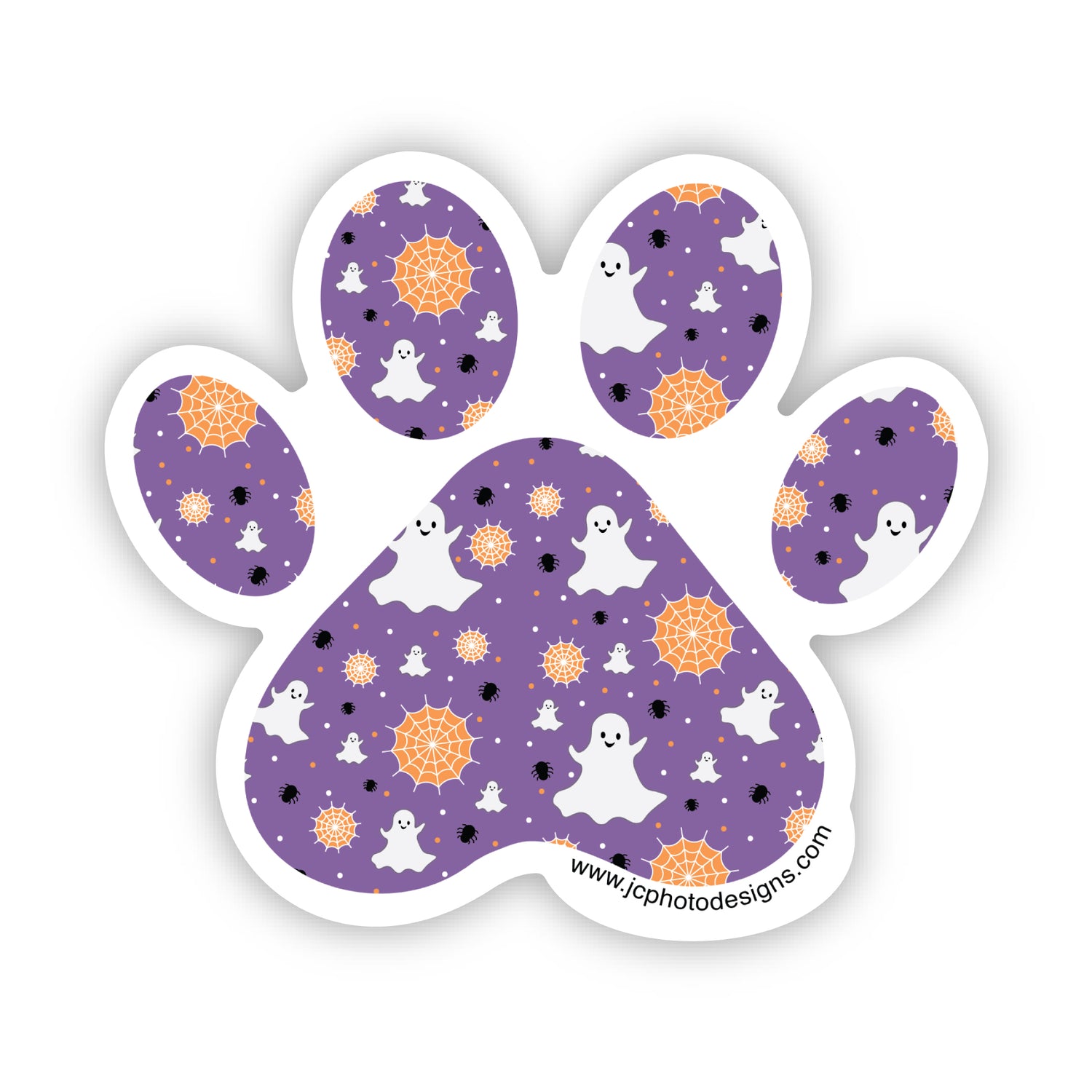 Halloween Dog Paw  Ghost & Spider Sticker - Vinyl Die Cut Waterproof 3 Inch