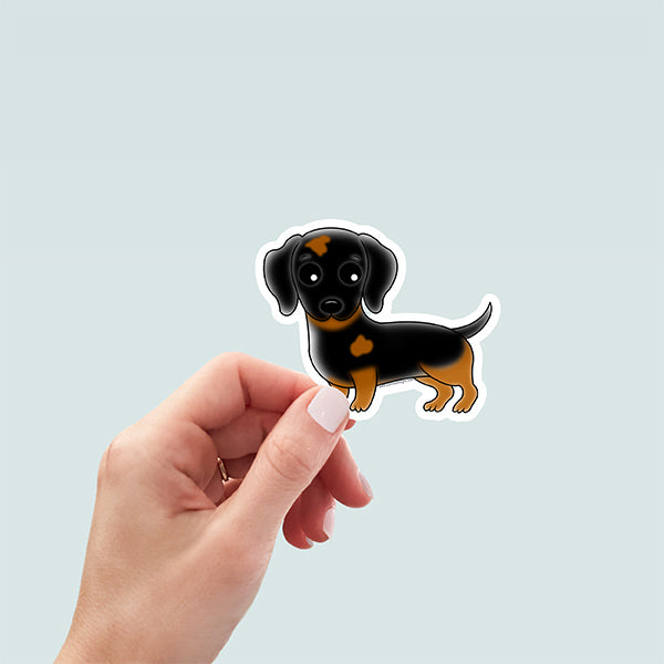 Black Tan Dachshund Dog Sticker - Hand-Drawn Vinyl Decal