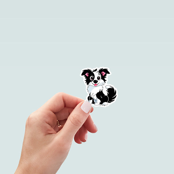 Black White Border Collie Dog Sticker - Hand-Drawn Vinyl Decal