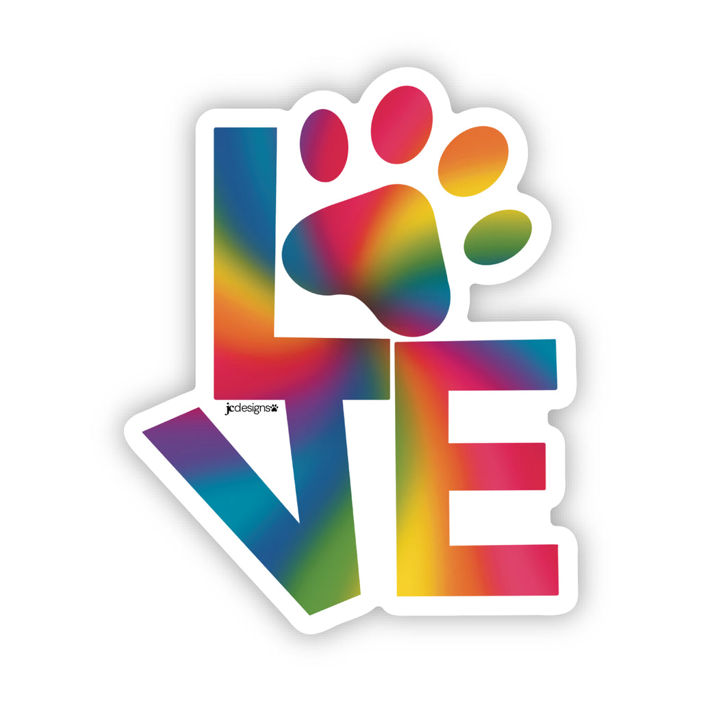 Rainbow Love Dog Paw Sticker - Hand-Drawn Vinyl Decal