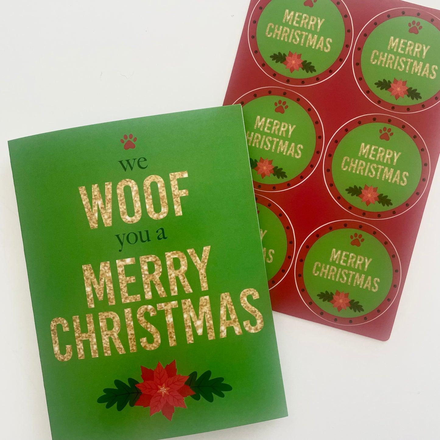 We Woof You a Merry Christmas Holiday Greeting Card with matching envelope seal for pet lover