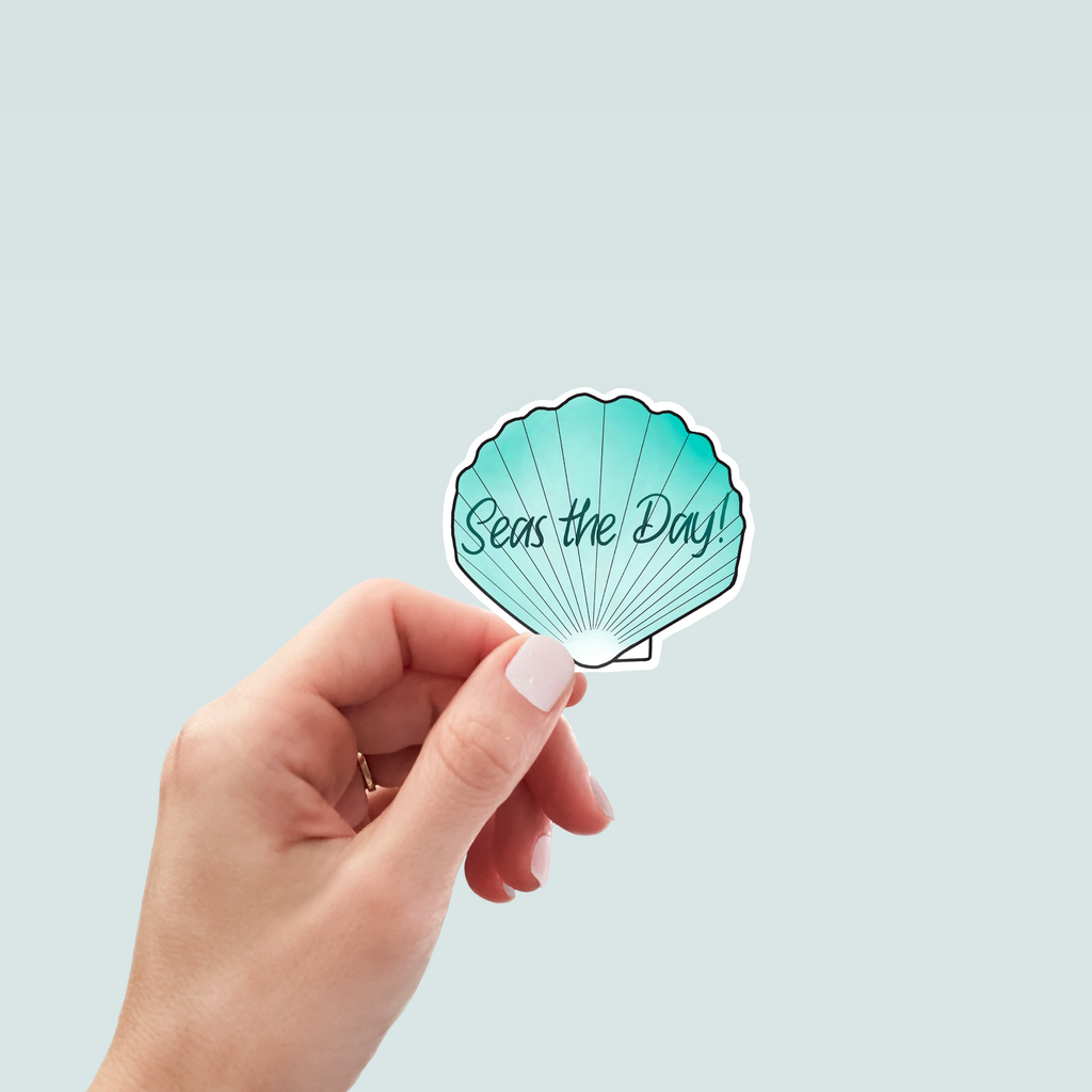 Seas the Day Seashell Sticker - Hand-Drawn Vinyl Decal