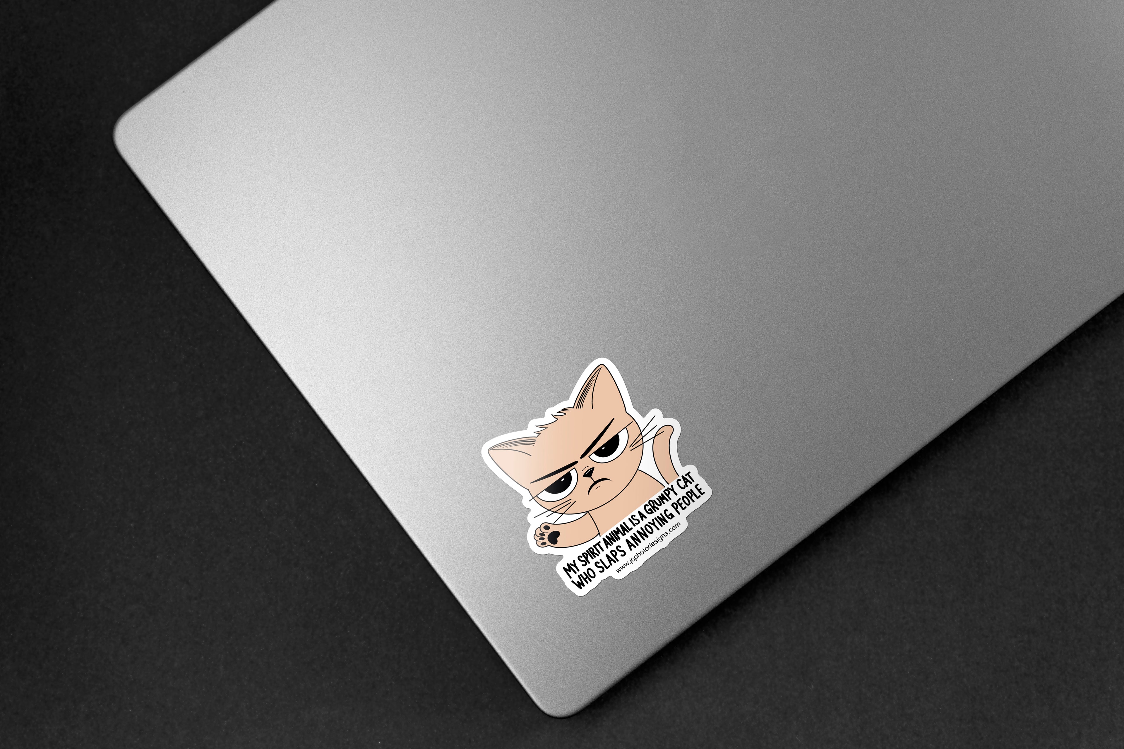Grumpy Spirit Animal Cat Sticker - Hand-Drawn Vinyl Decal