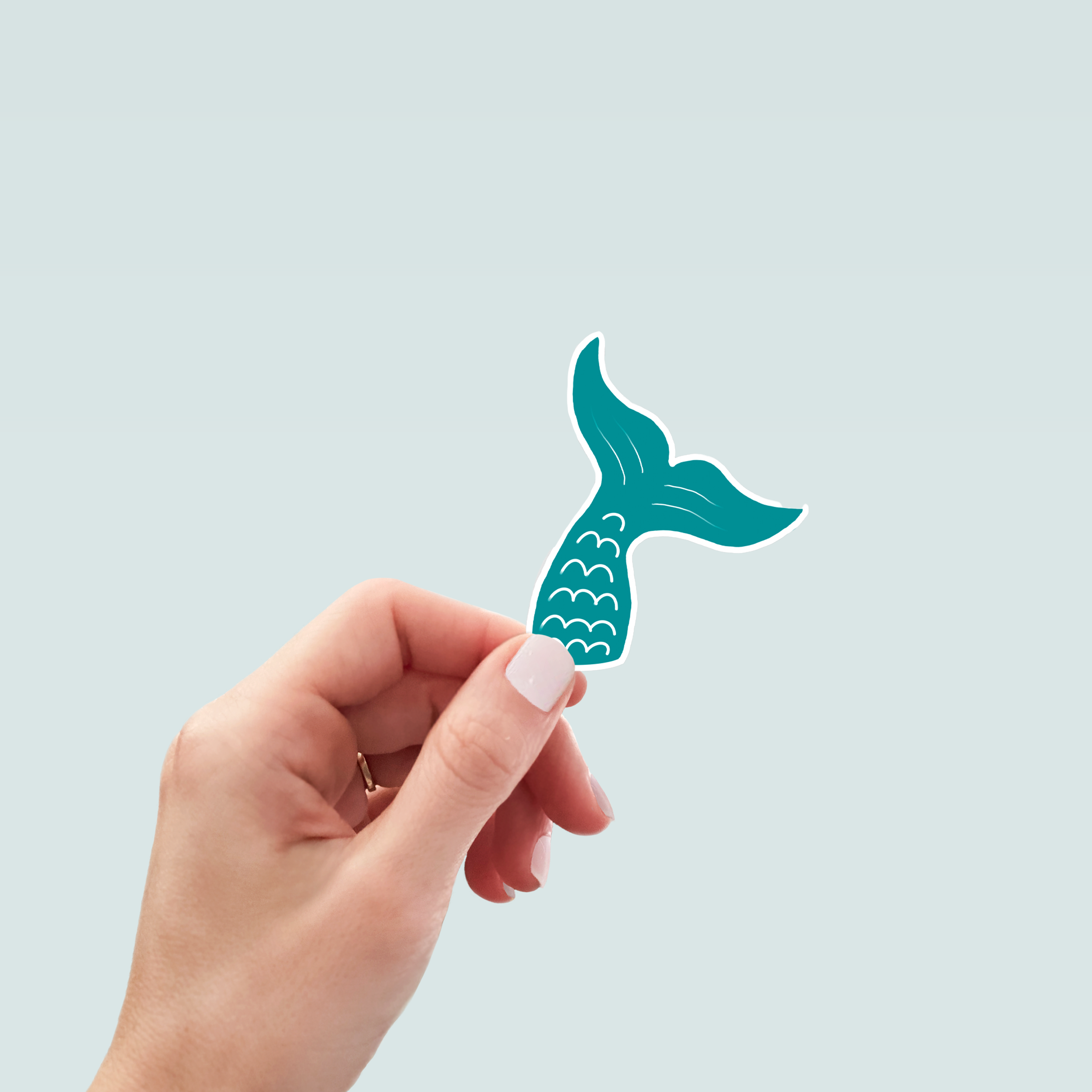 Teal Mermaid Tail Sticker - Hand-Drawn Vinyl Decal