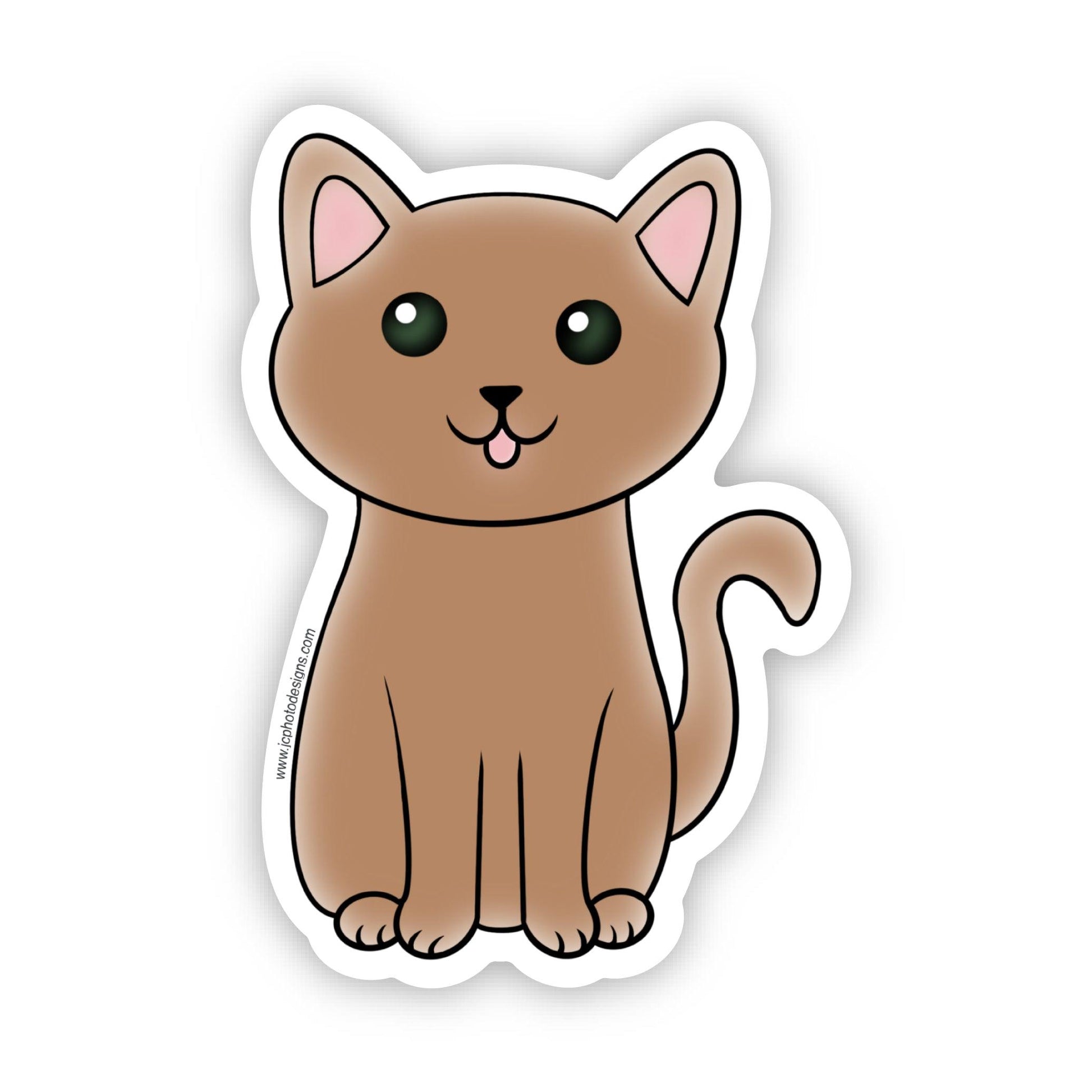 Adorable Brown Kitty Sticker - Cute Green-Eyed Cat Sticker - JC Designs