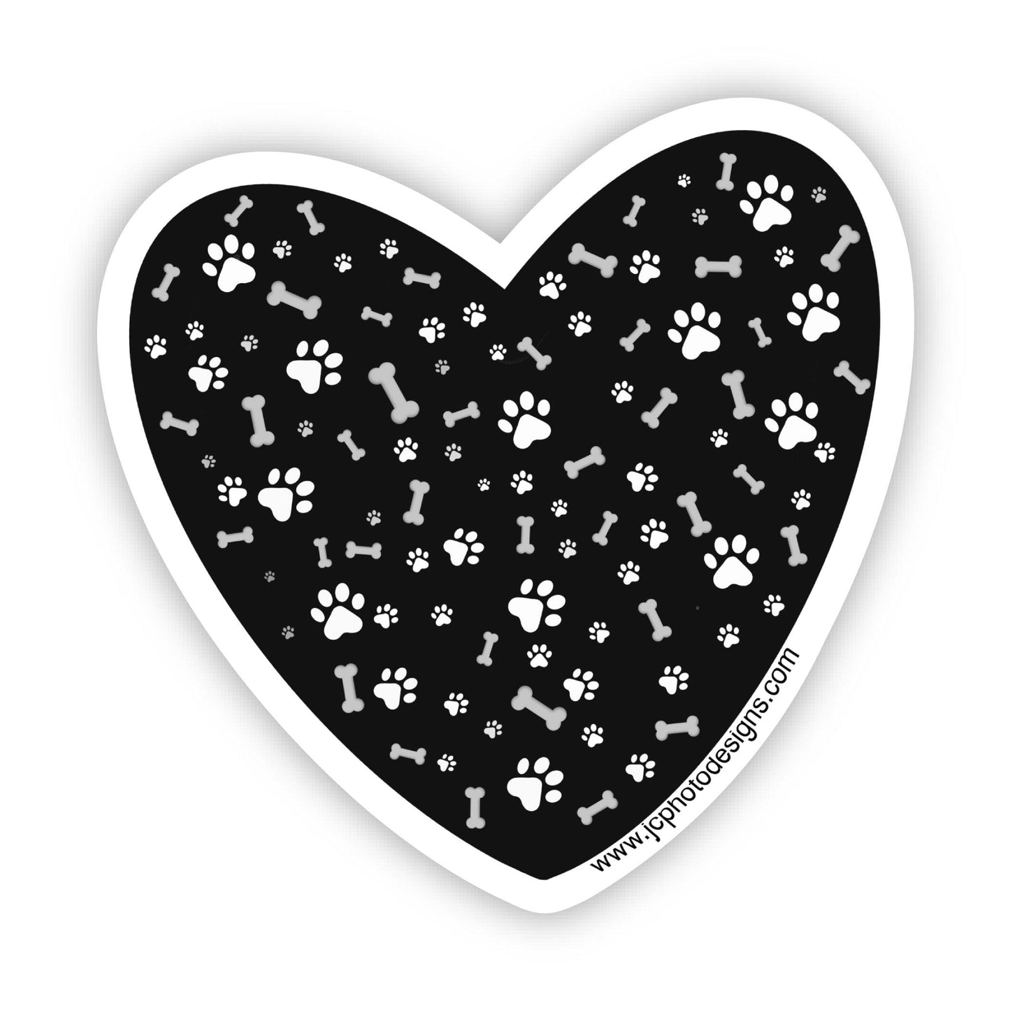 Black Heart Paw Prints & Bones Sticker - Pet Lover Sticker - JC Designs