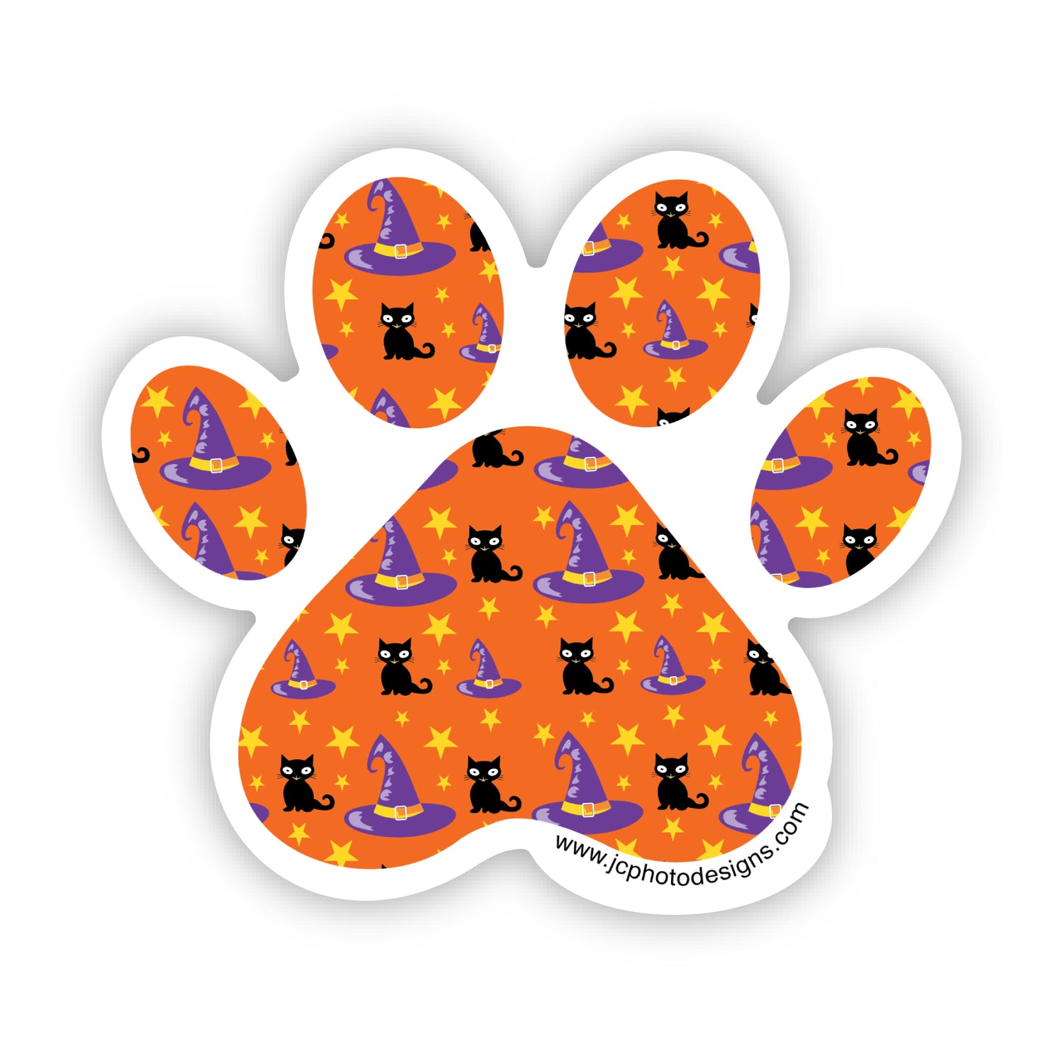 Halloween Dog Paw Cat & Witch Hat Sticker - Vinyl Die Cut Waterproof 3 Inch