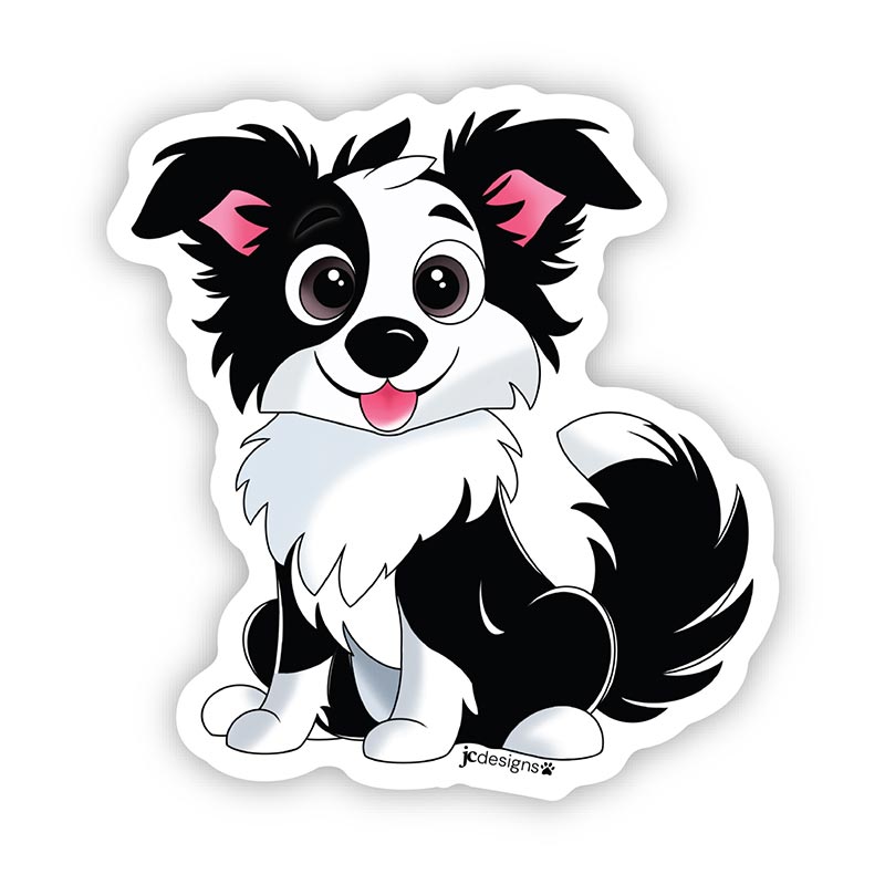 Black White Border Collie Dog Sticker - Hand-Drawn Vinyl Decal
