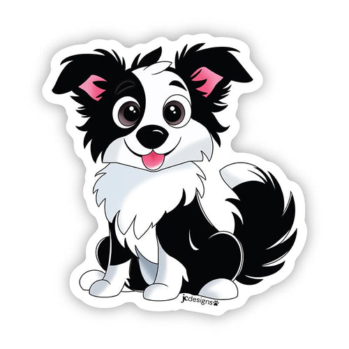 Black White Border Collie Dog Sticker - Hand-Drawn Vinyl Decal