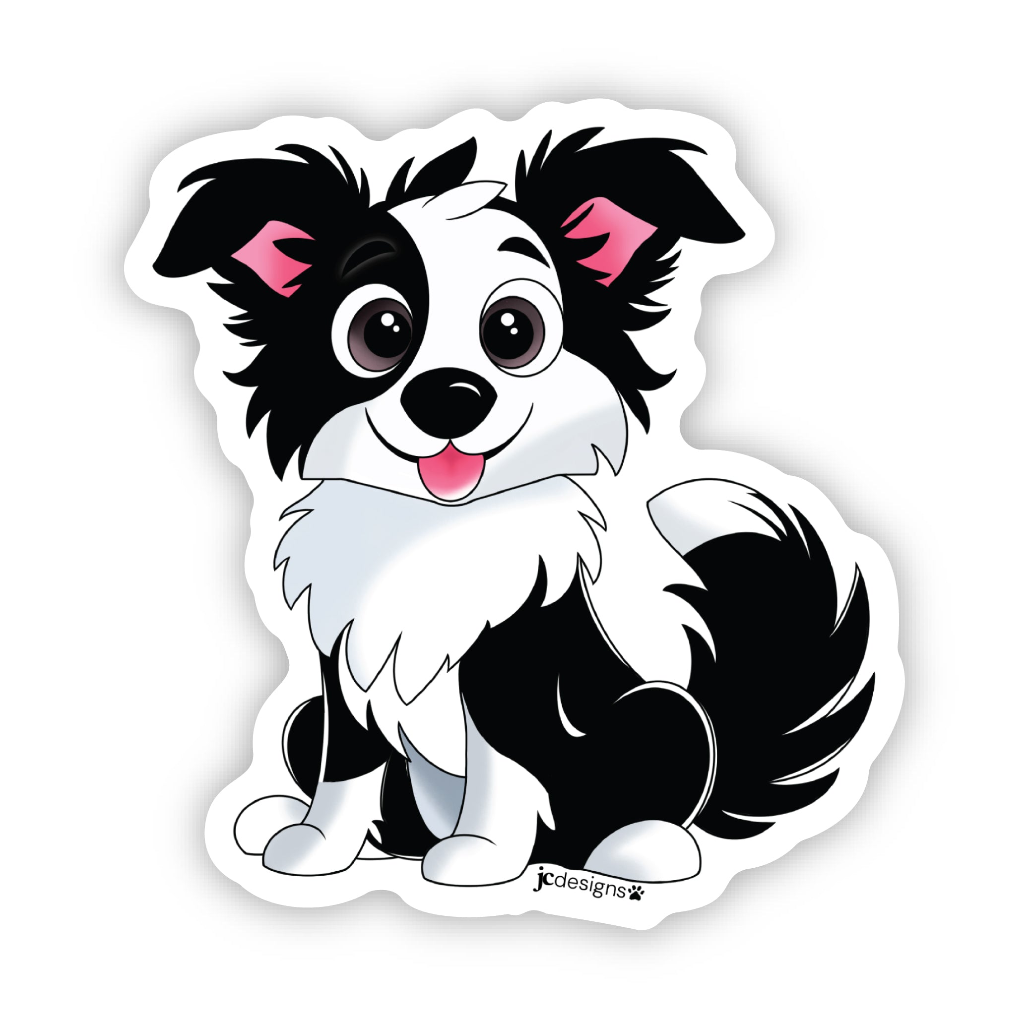 Black White Border Collie Dog Sticker - Hand-Drawn Vinyl Decal