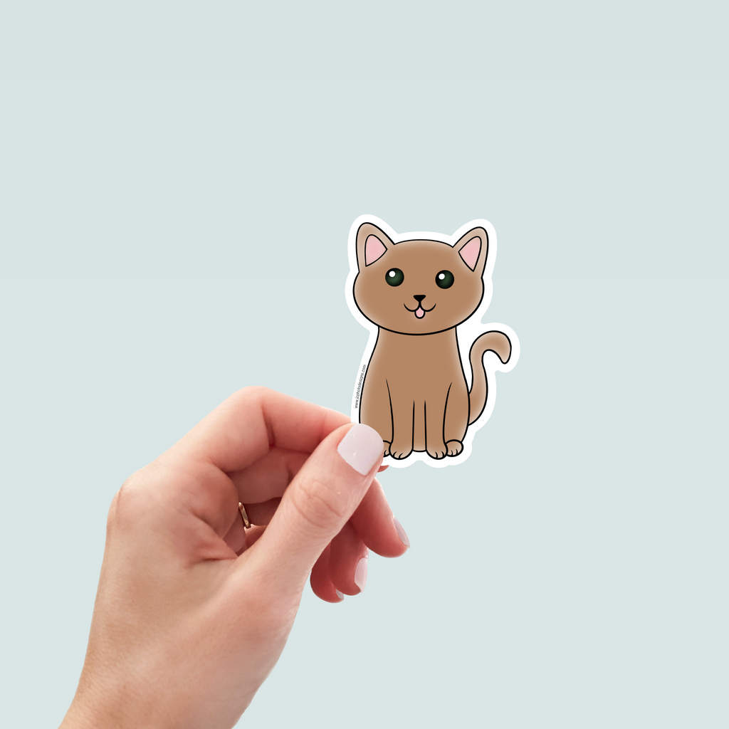 Brown Cat Sticker - Hand-Drawn Vinyl Decal