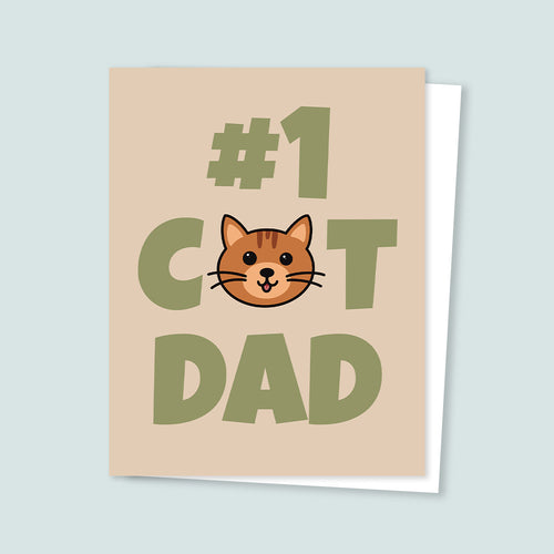 Father’s Day card featuring a cat illustration and the text “#1 Cat Dad”