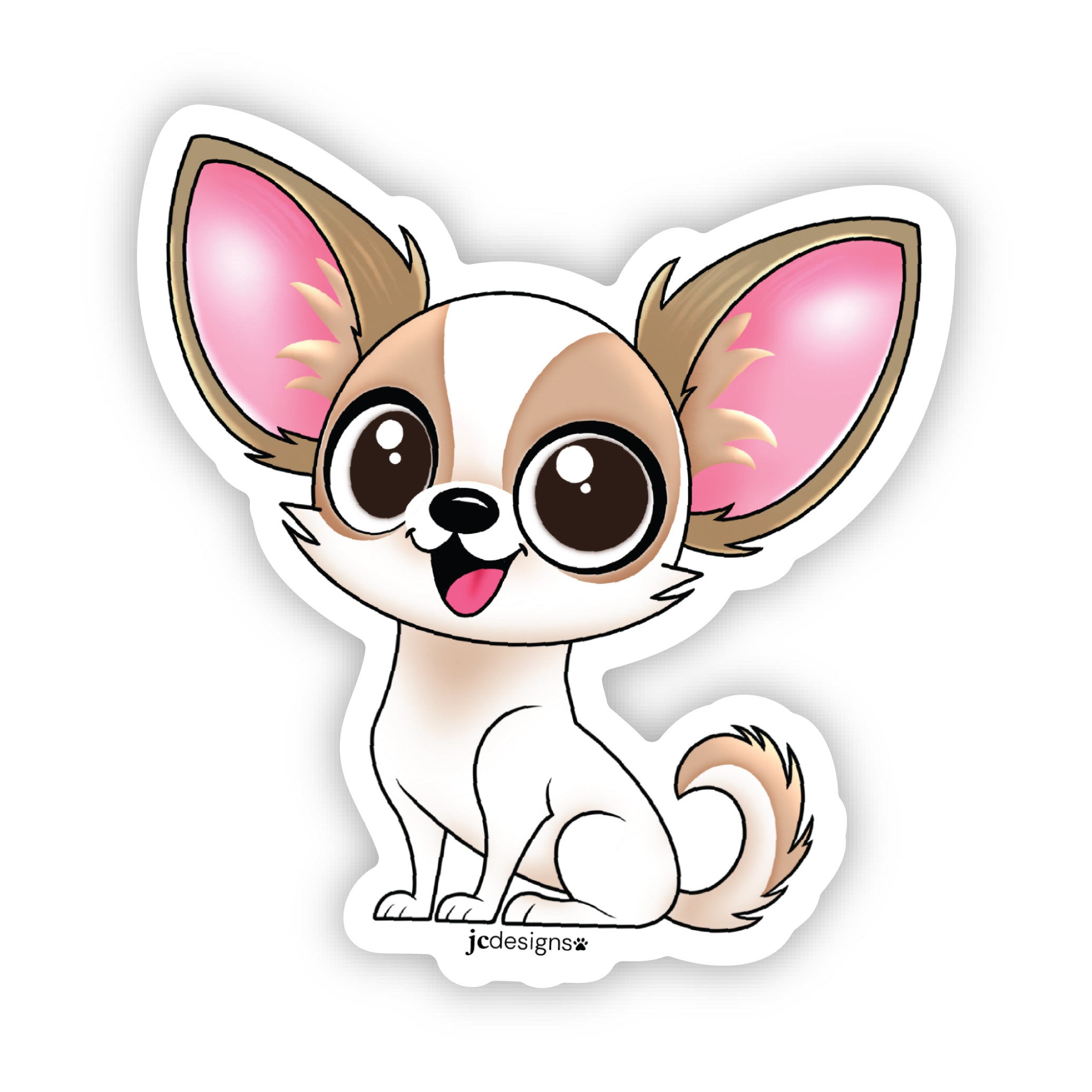 White Tan Chihuahua Dog Sticker - Hand-Drawn Vinyl Decal