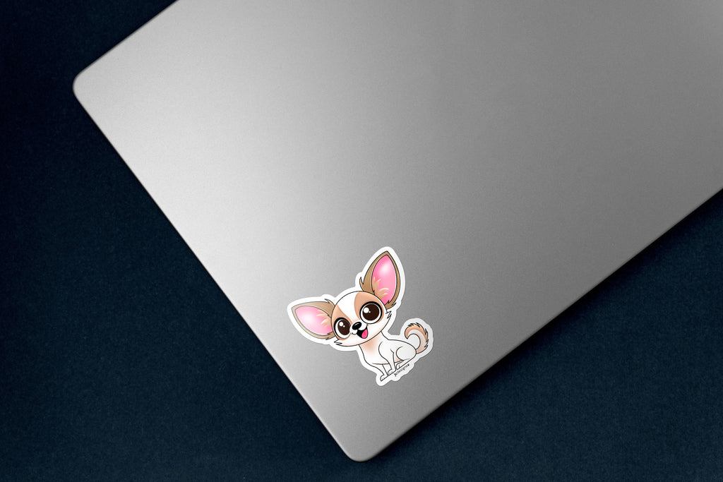 White Tan Chihuahua Dog Sticker - Hand-Drawn Vinyl Decal