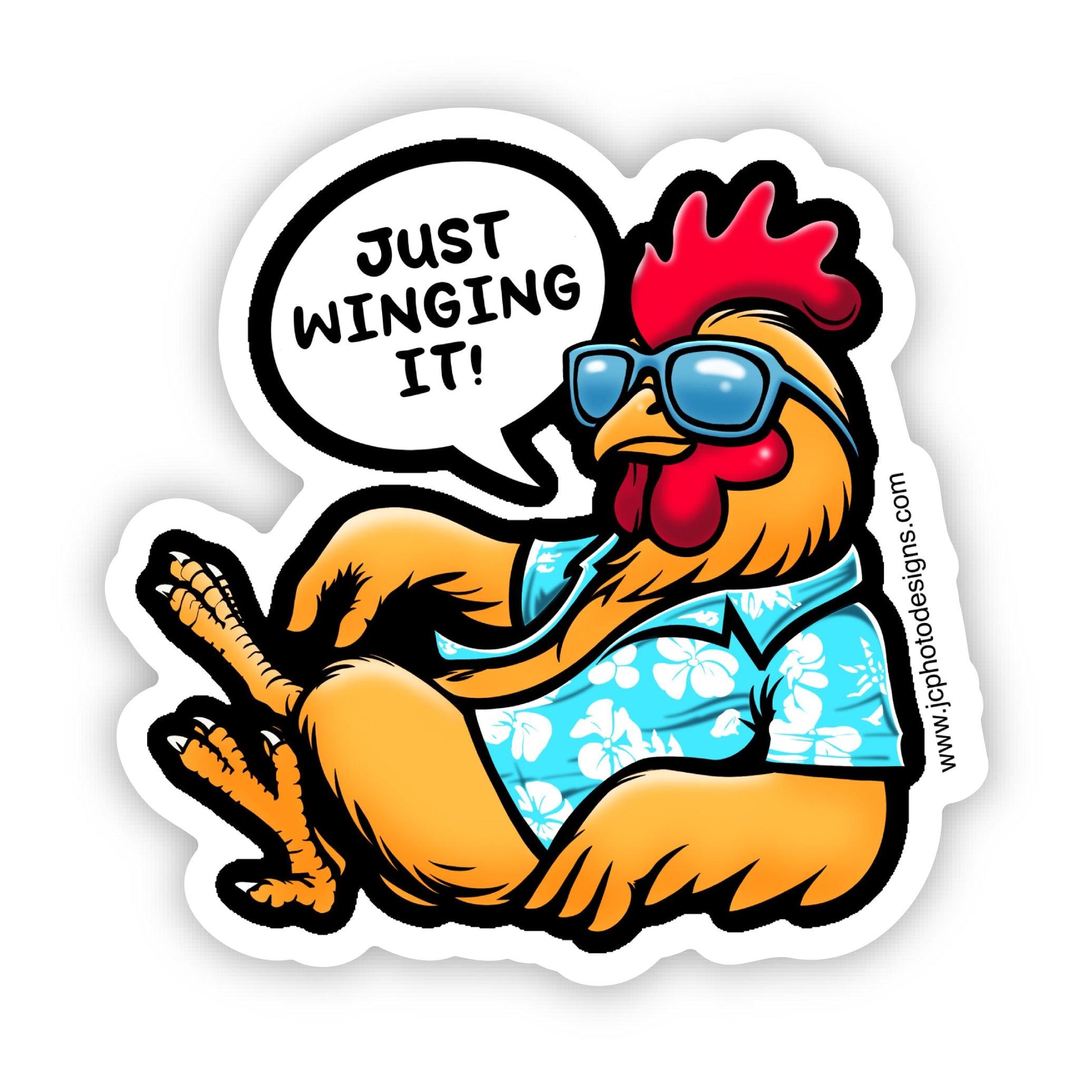 Cool Chicken ‘Just Winging It!’ Sticker - Relaxed Hawaiian Vibe Sticker - JC Designs