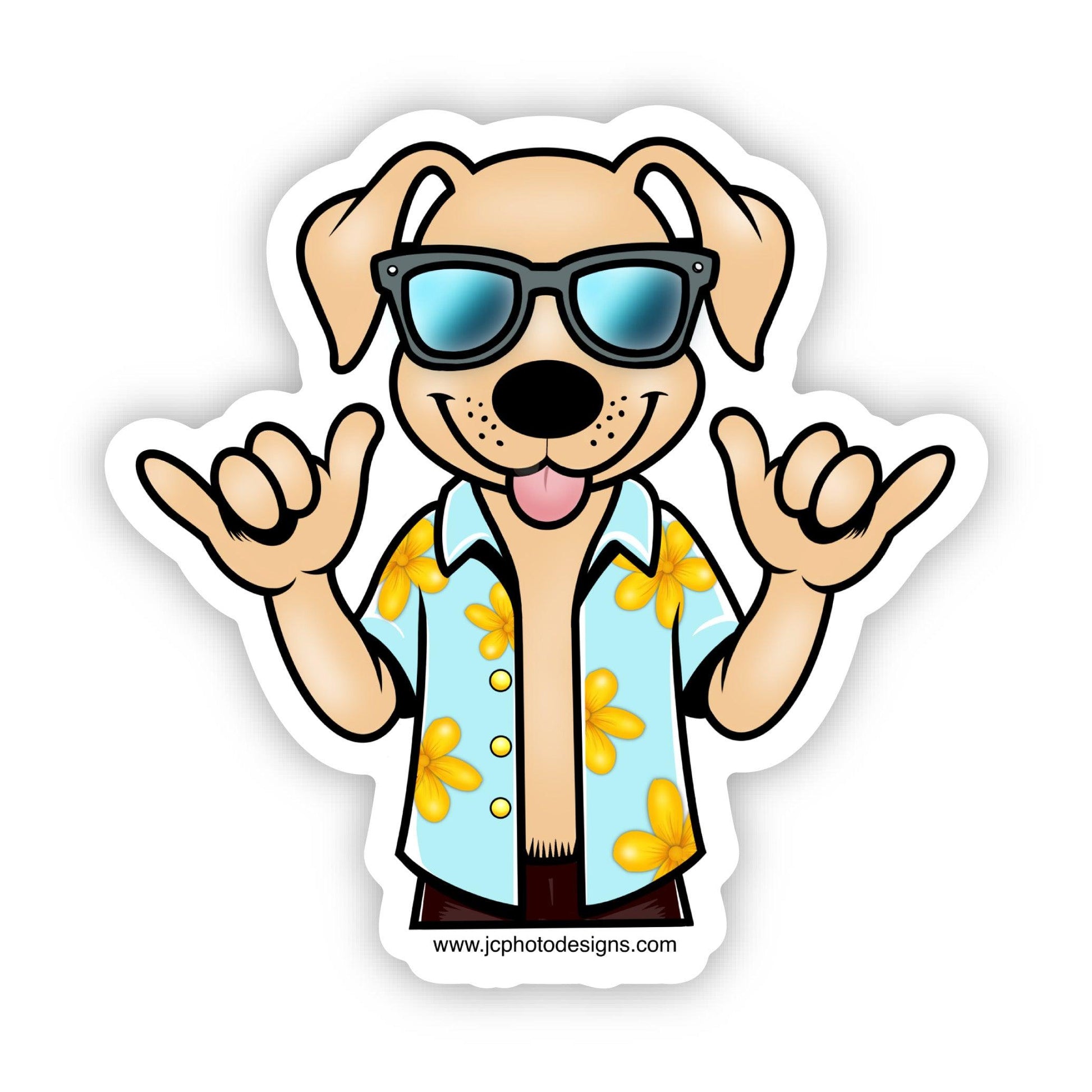 Cool Pup Sticker - Cool Canine with Sunglasses and Hawaiian Shirt - JC Designs