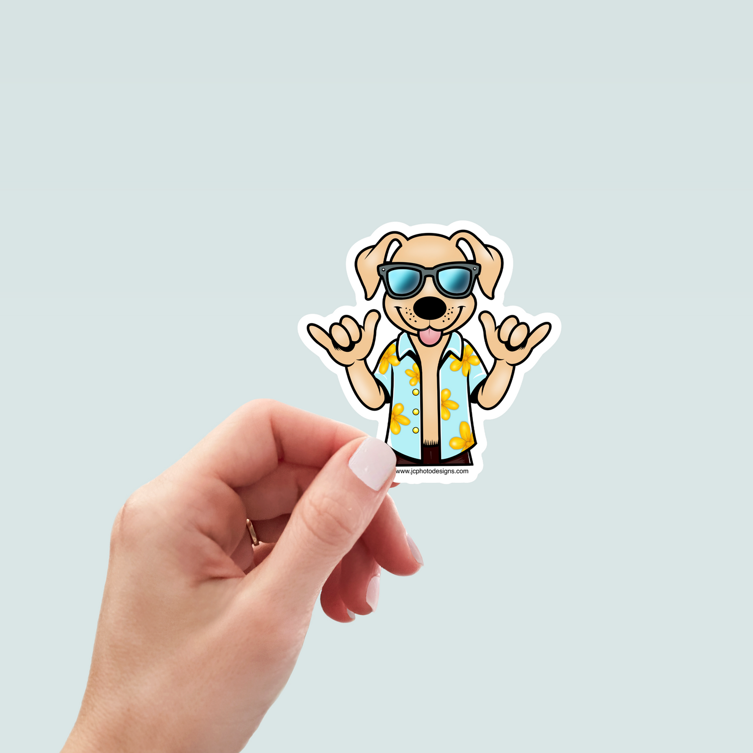 Cool Hawaiian Shaka Sign Dog Sticker - Vinyl Die Cut Waterproof 3 Inch