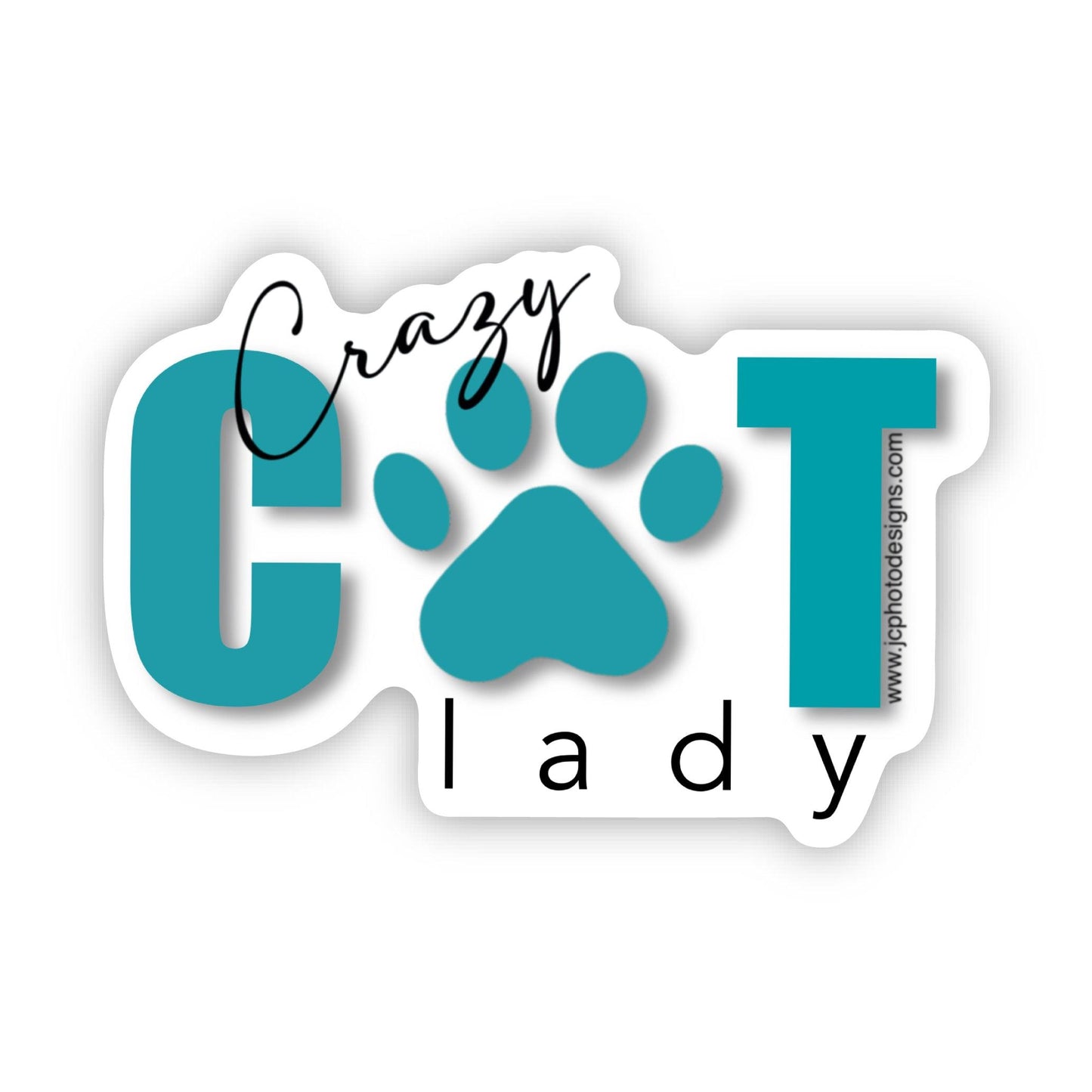 Crazy Cat Lady Teal Paw Print Sticker - for Proud Cat Owner - JC Designs