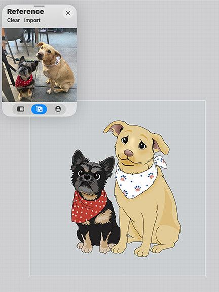 Illustration of two dogs with bandanas on a gray background
