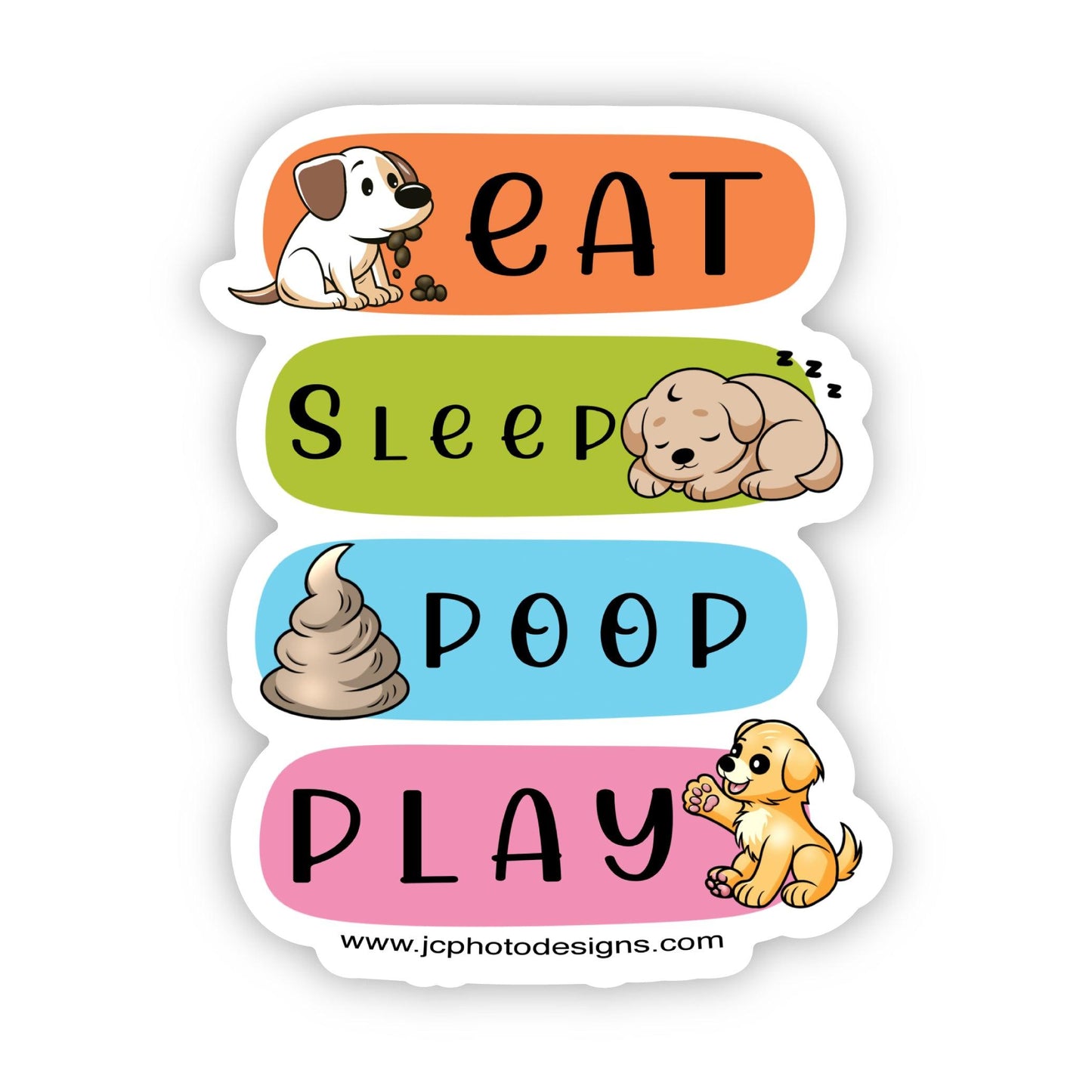 Dog's Life Essentials Sticker - Eat, Sleep, Poop, Play - JC Designs