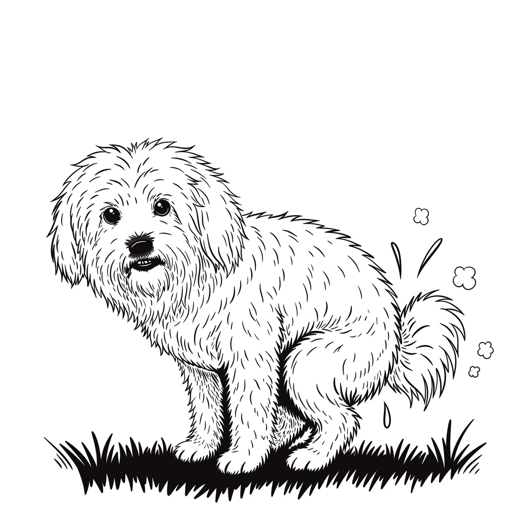Doodle dog pooping black and white art print