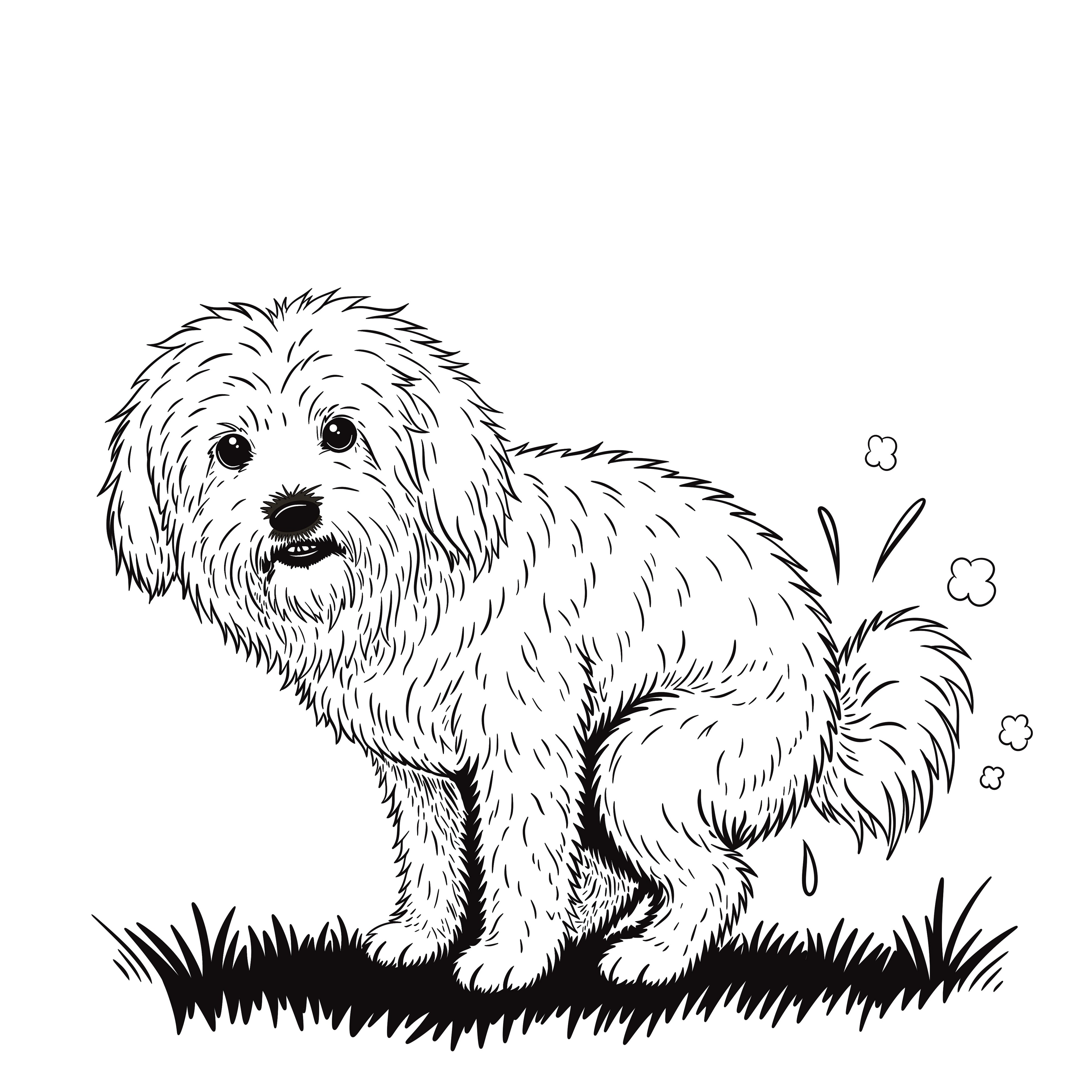 Doodle dog pooping black and white art print