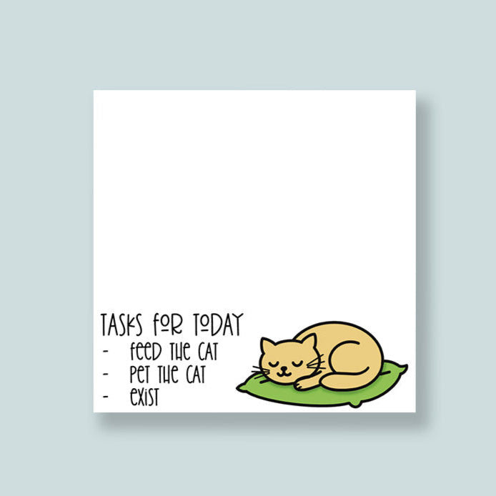 Cat Daily Tasks Sticky Notes – Funny Pet Lover 3"x3" Notepad