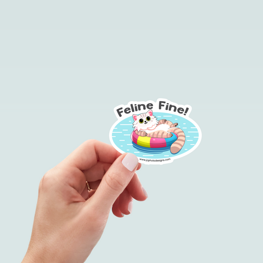 Feline Fine Pool Cat Art Decal Stickers, Funny Handmade Cute Gift for Pet Lover