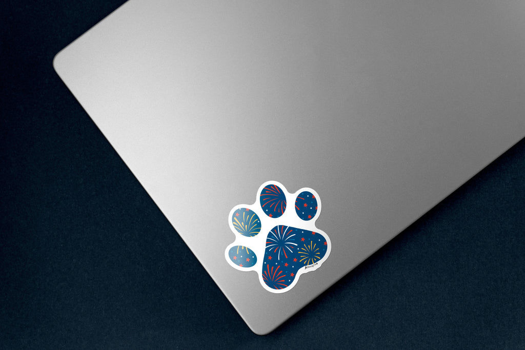Dark Blue dog paw print with fireworks pattern.