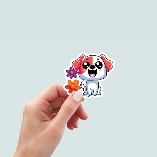 Cute Flower Pup Art Decal Stickers, Funny Handmade