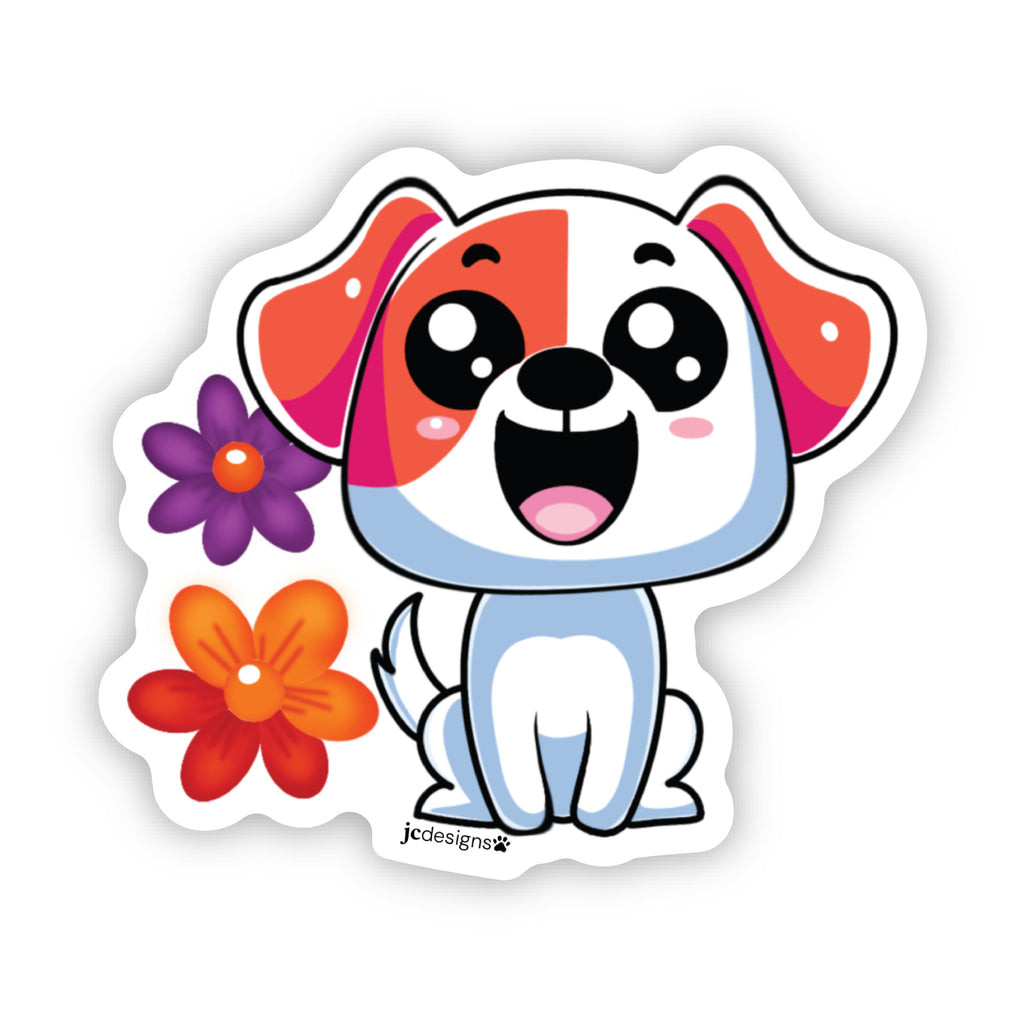 Flower Dog Sticker - Hand-Drawn Vinyl Decal