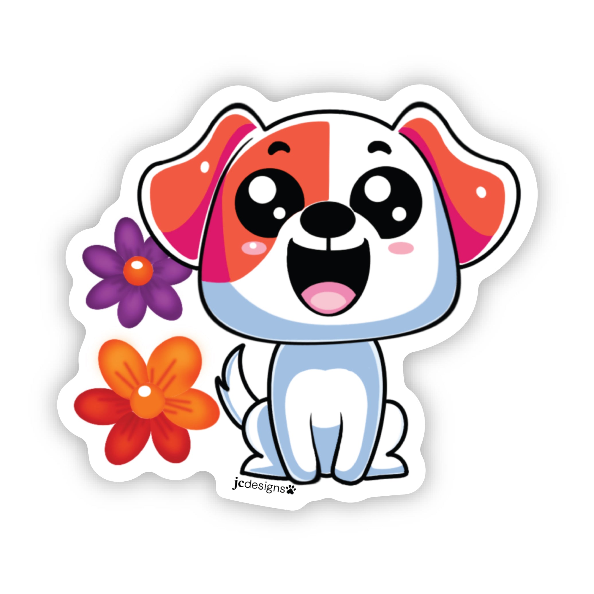 Flower Dog Sticker - Hand-Drawn Vinyl Decal