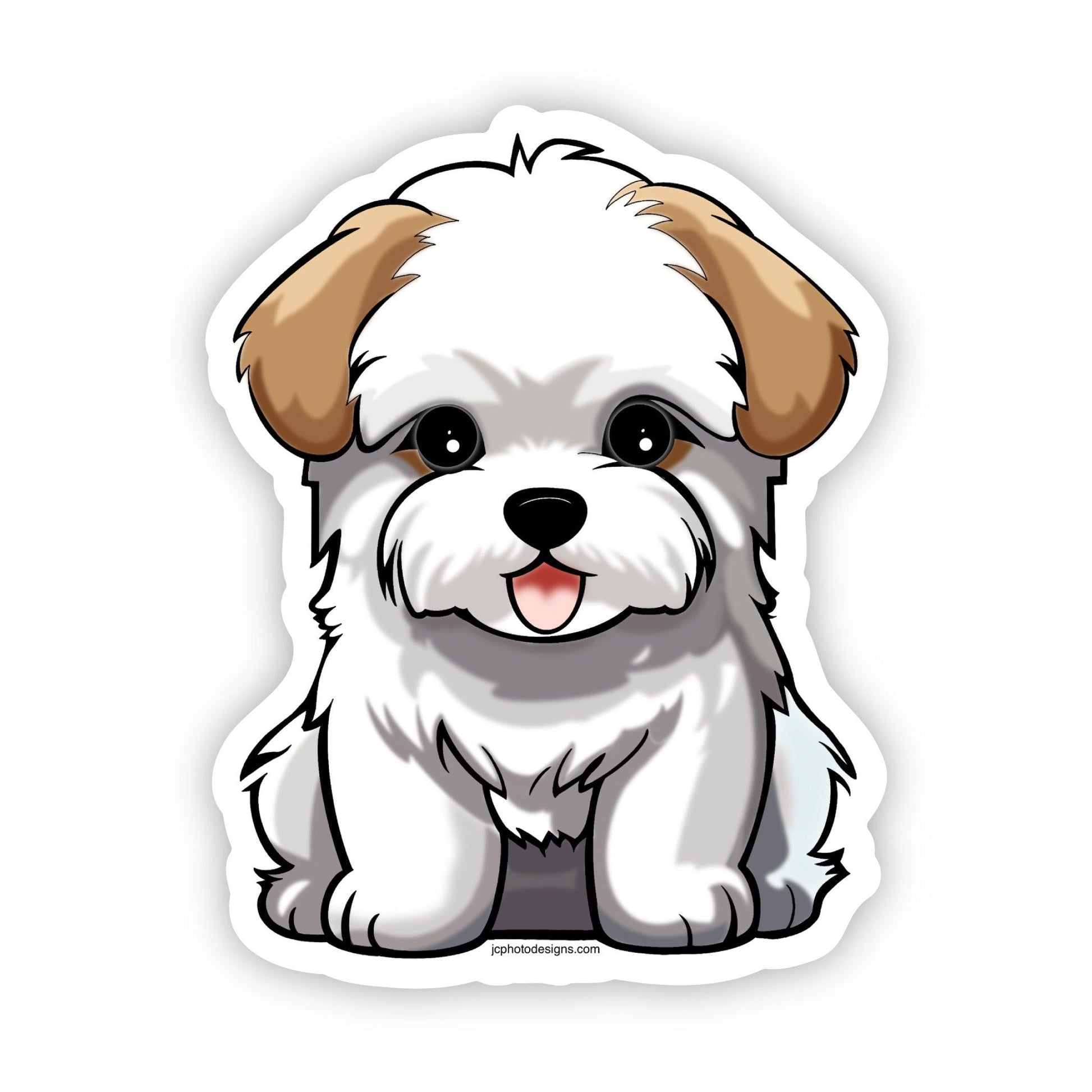 Fluffy White and Tan Maltese Puppy Sticker – Adorable Dog Decal - JC Designs