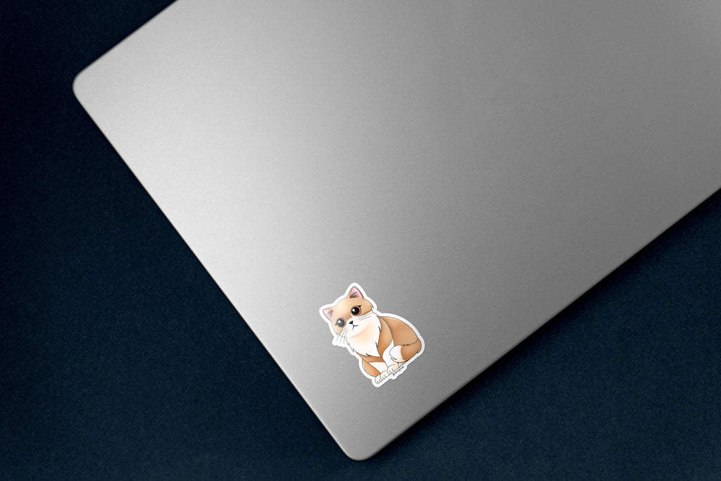 Fluffy Tan White Cat Sticker - Hand-Drawn Vinyl Decal