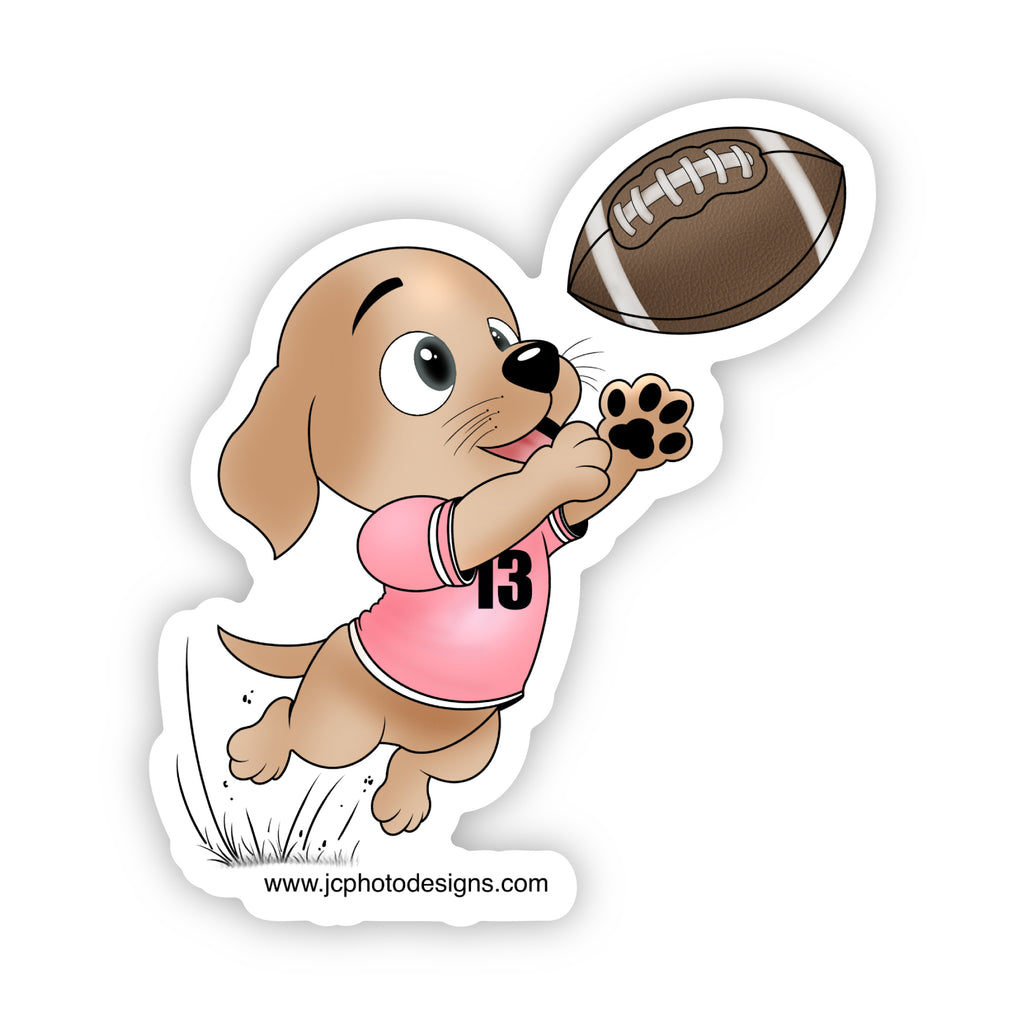 Pink Football Dog Sticker - Hand-Drawn Vinyl Decal