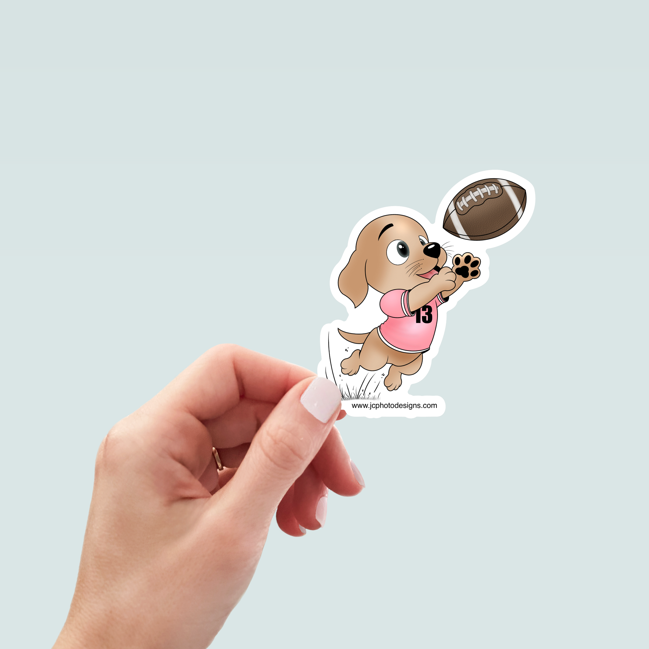 Pink Football Dog Sticker - Hand-Drawn Vinyl Decal