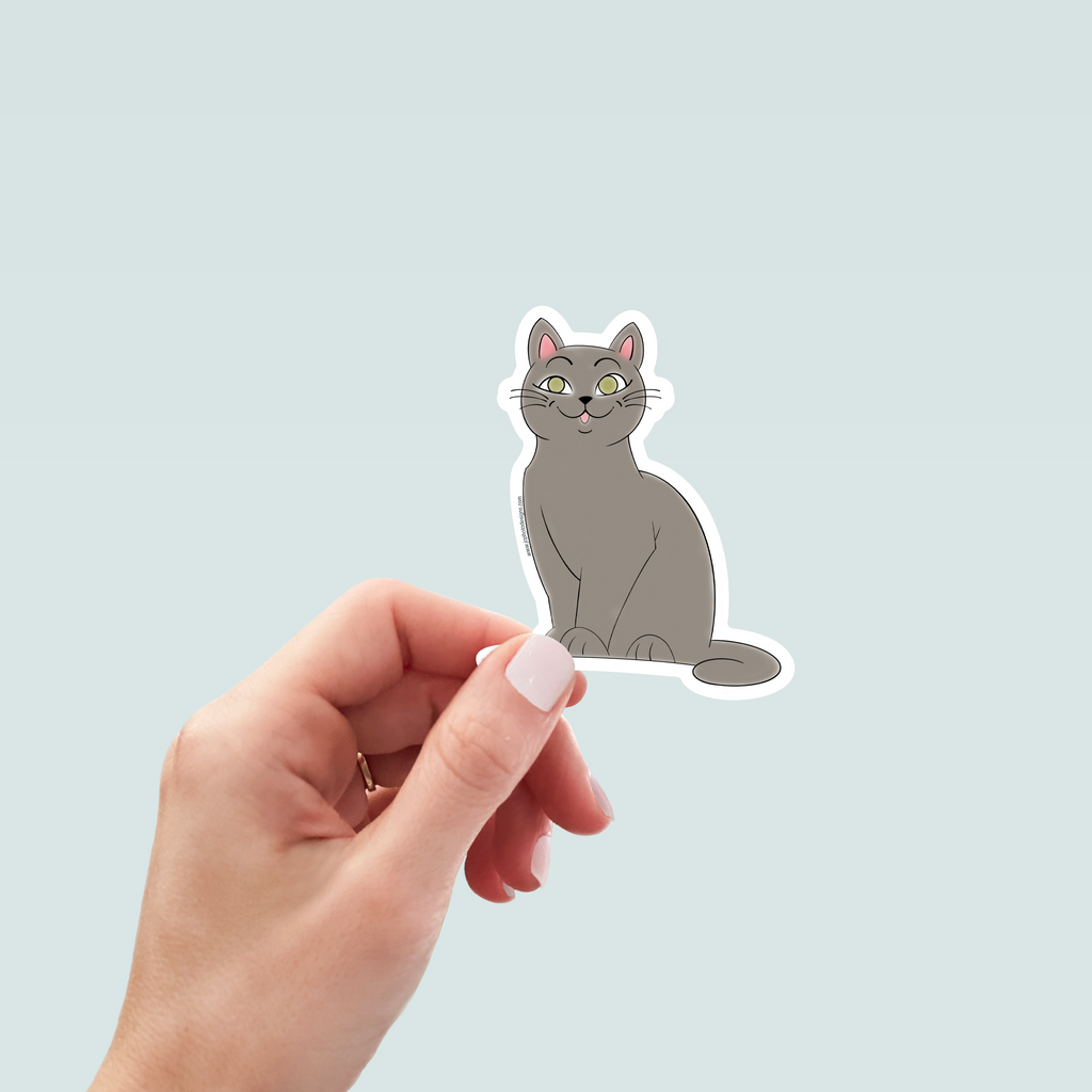 Green-Eyed Cat Sticker - Hand-Drawn Vinyl Decal