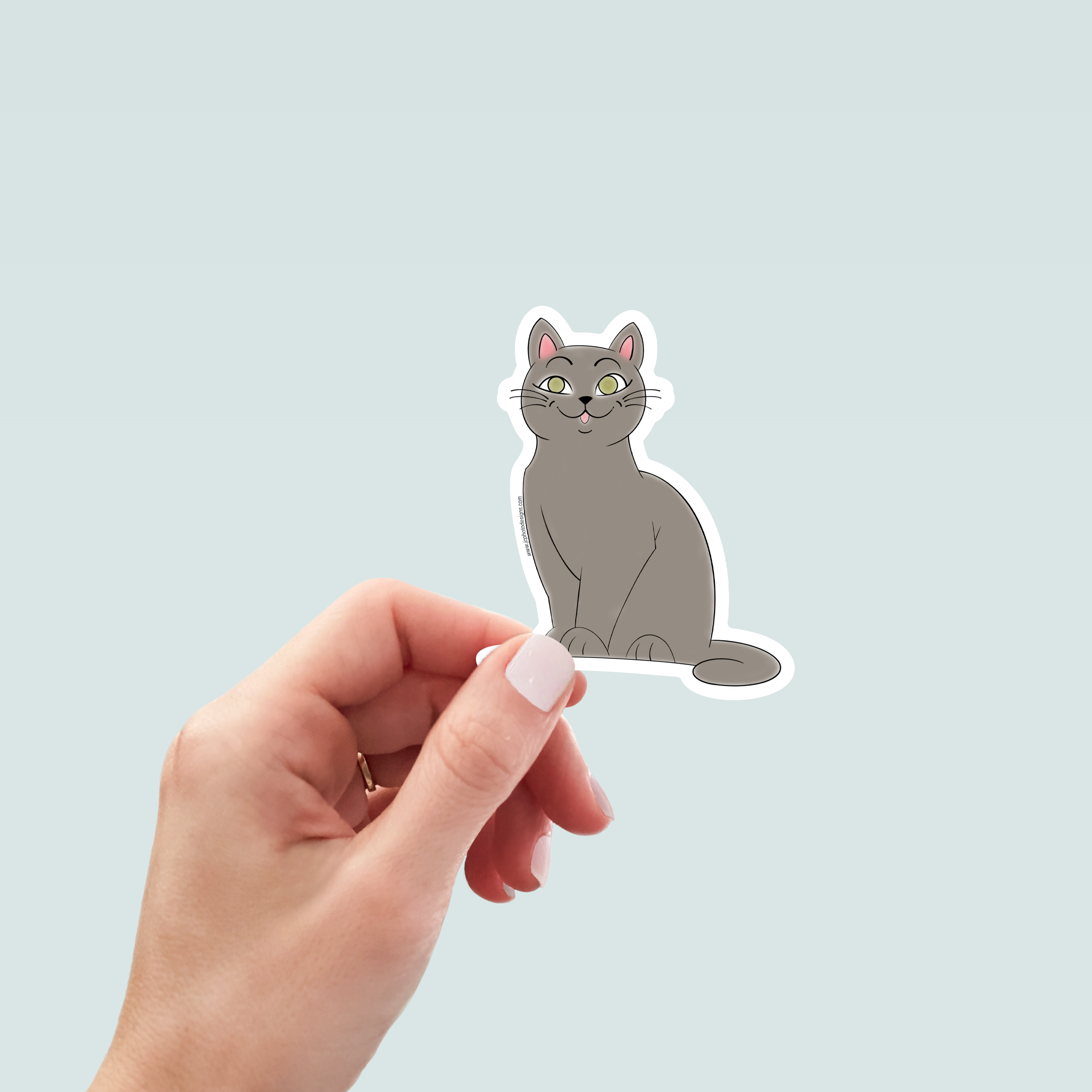 Green-Eyed Cat Sticker - Hand-Drawn Vinyl Decal