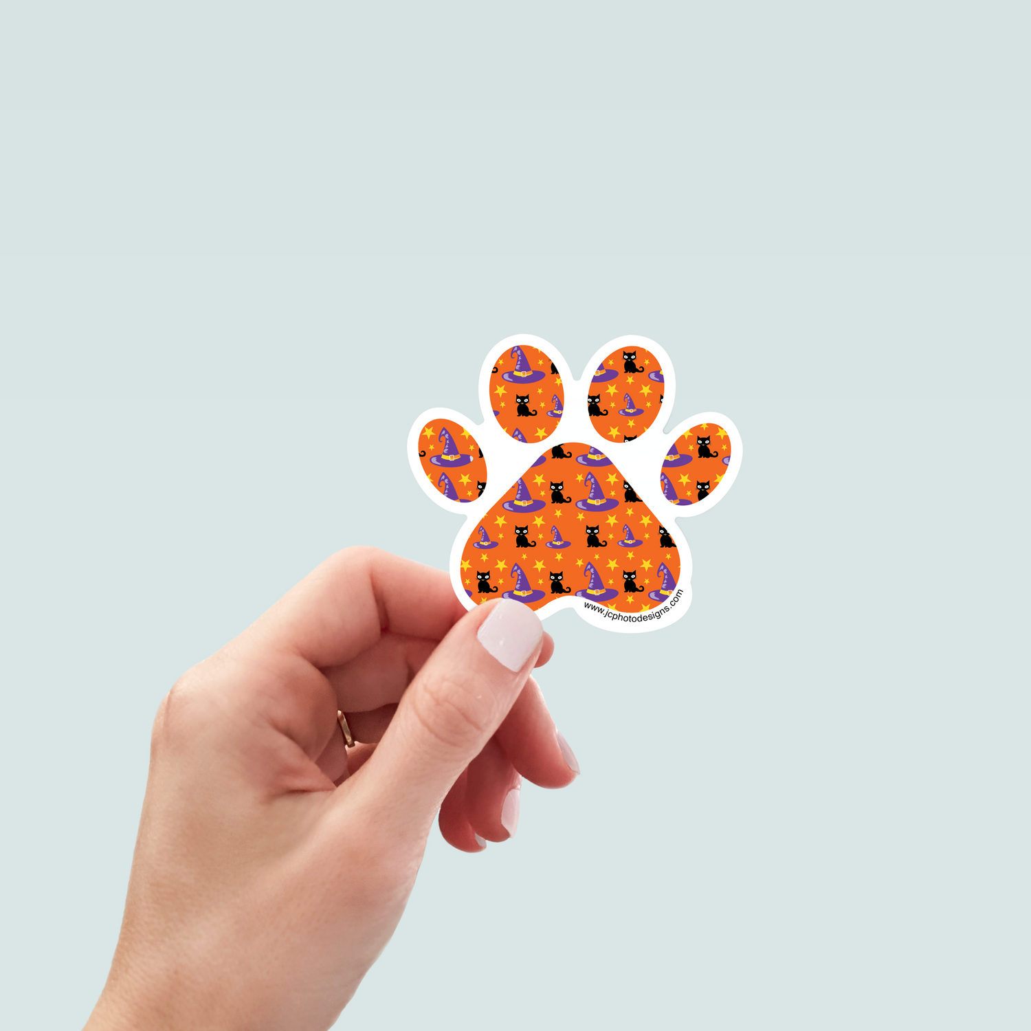 Halloween Dog Paw Cat & Witch Hat Sticker - Vinyl Die Cut Waterproof 3 Inch