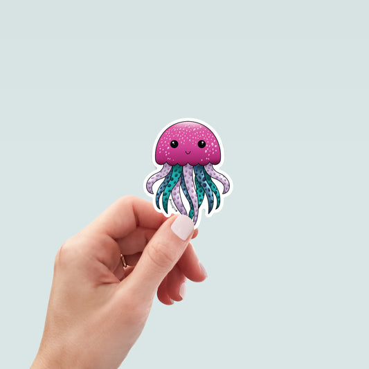 Bright Pink Teal Purple Jellyfish Art Decal Stickers, Funny Handmade Cute Gift