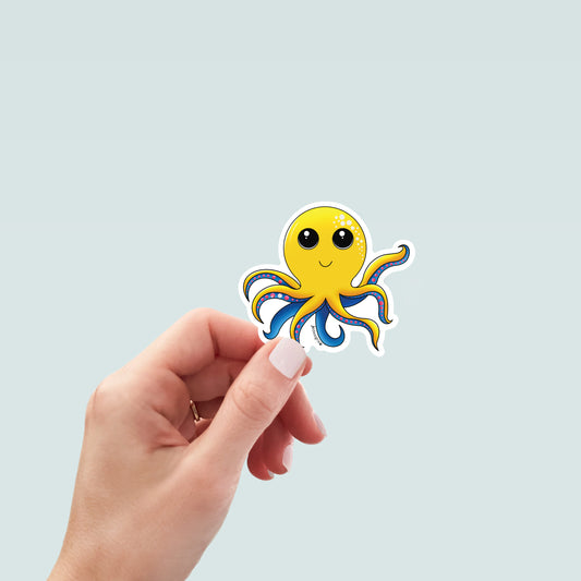 Vibrant Yellow Octopus Art Decal Stickers, Funny Handmade Cute Gift