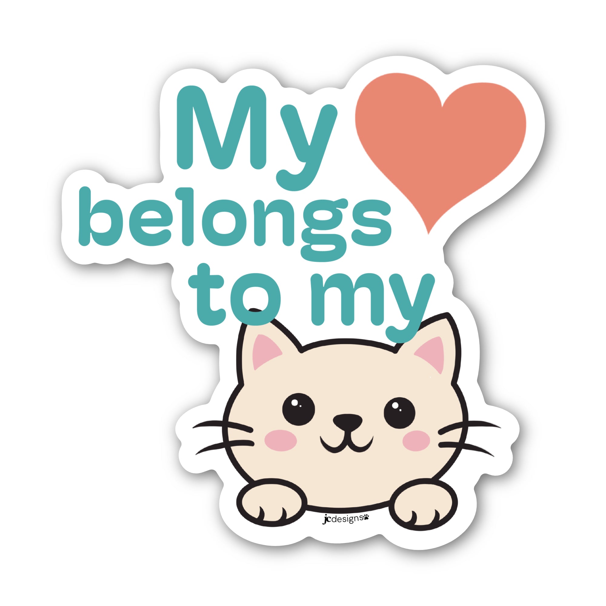 Heart Belongs to Cat Sticker - Hand-Drawn Vinyl Decal